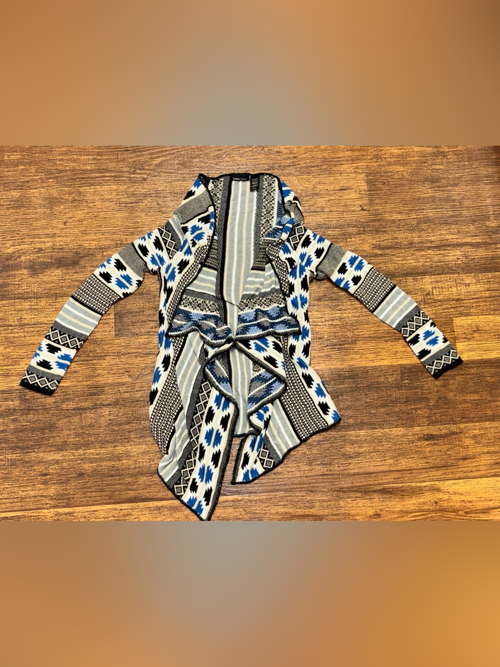 Sweater Project Open-Front Geometric Cardigan - Blue, Gray, Black